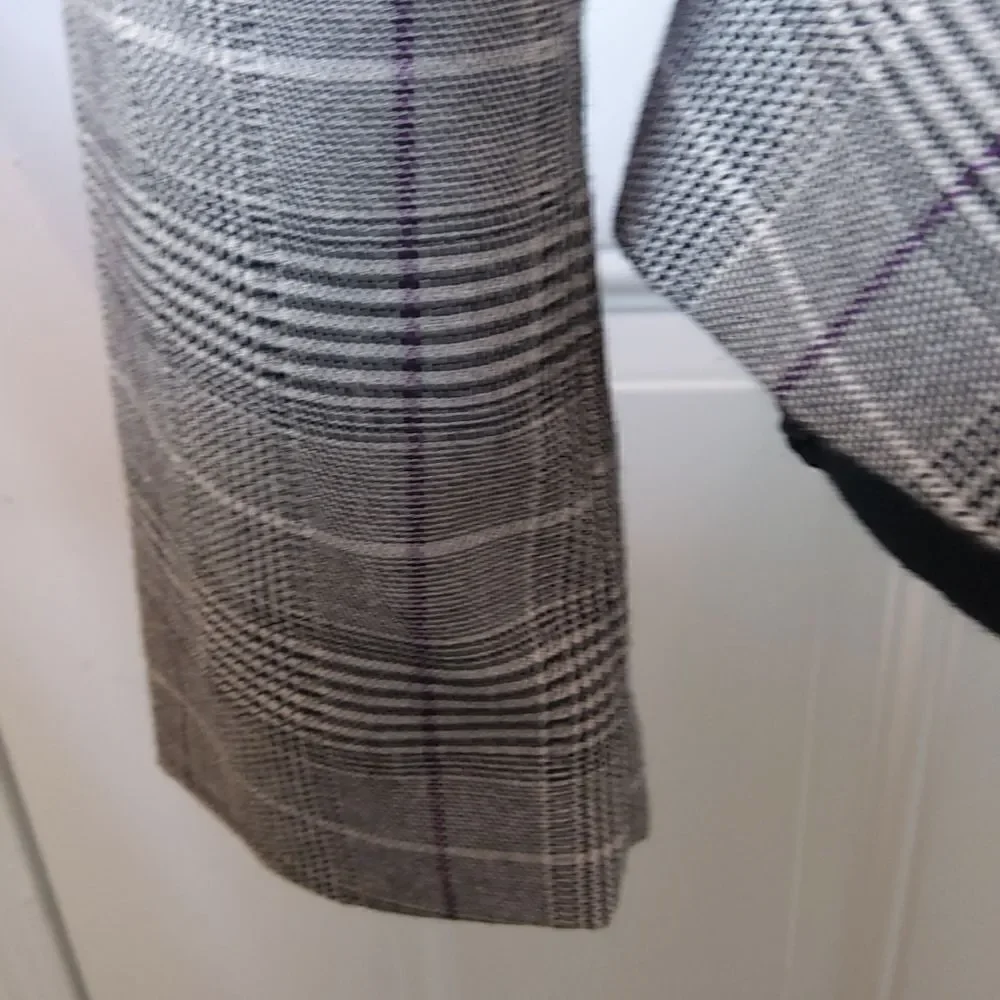 Cato two button front black charcoal gray and purple plaid jacket